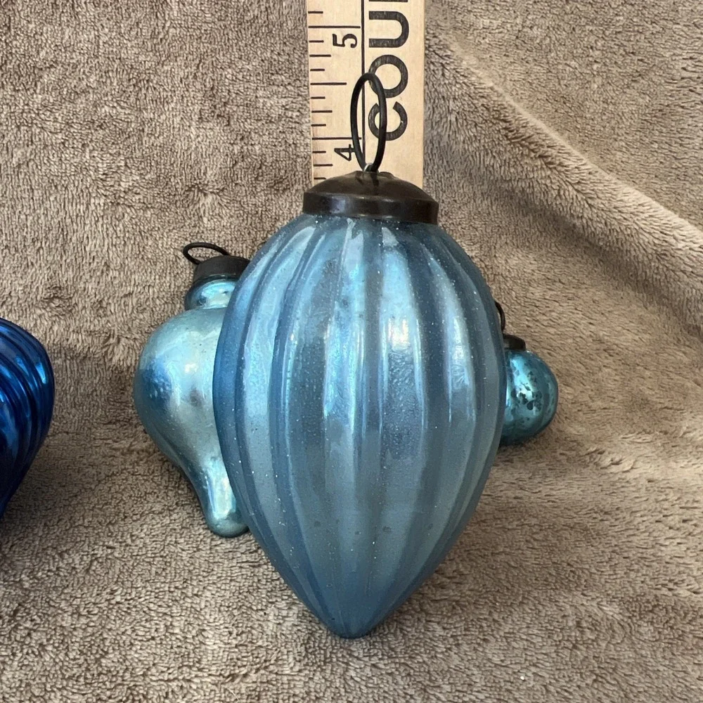 Vintage Ribbed German Kugel Style Mercury Glass Lot‎ of 7 Christmas Ornaments